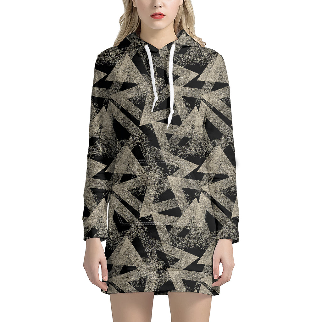 Black And Beige Geometric Triangle Print Hoodie Dress
