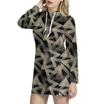 Black And Beige Geometric Triangle Print Hoodie Dress