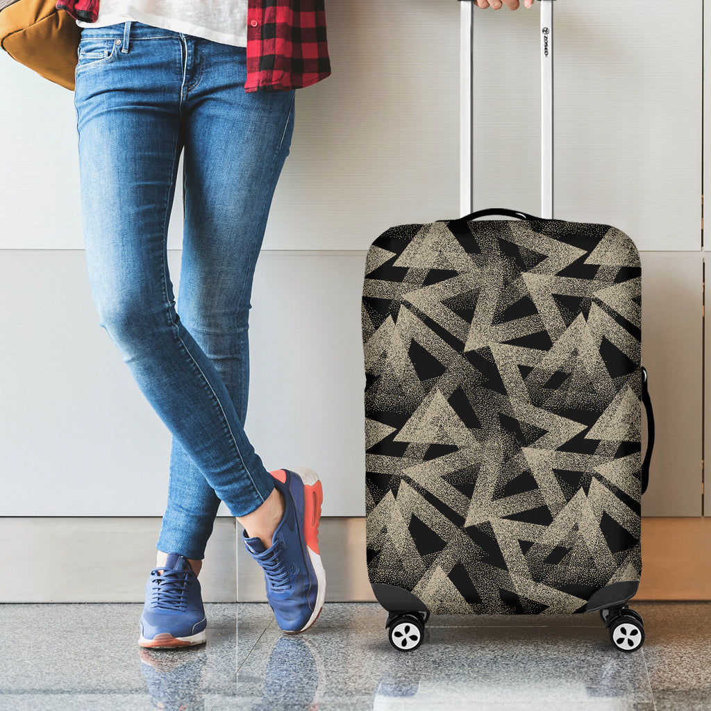 Black And Beige Geometric Triangle Print Luggage Cover