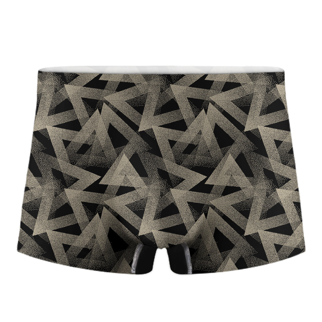 Black And Beige Geometric Triangle Print Men's Boxer Briefs