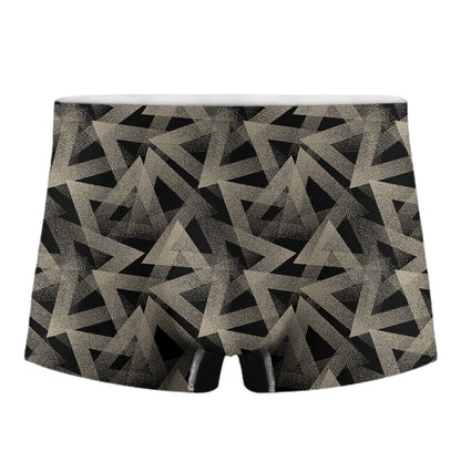 Black And Beige Geometric Triangle Print Men's Boxer Briefs