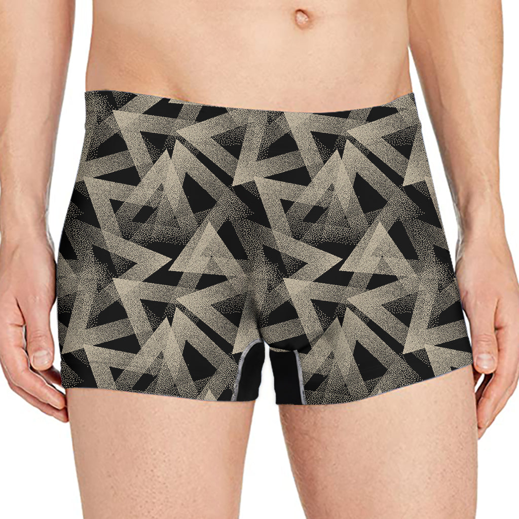 Black And Beige Geometric Triangle Print Men's Boxer Briefs