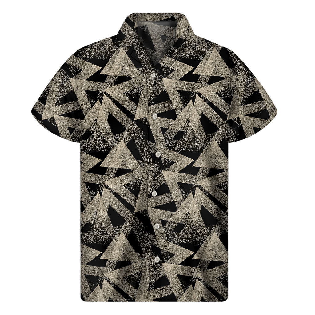 Black And Beige Geometric Triangle Print Men's Short Sleeve Shirt