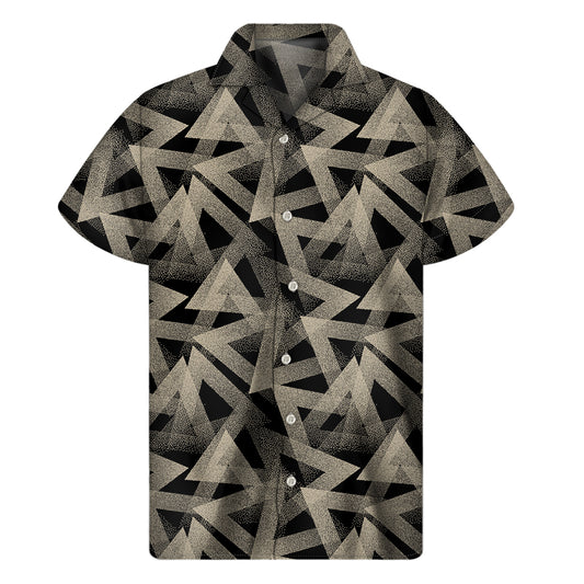 Black And Beige Geometric Triangle Print Men's Short Sleeve Shirt