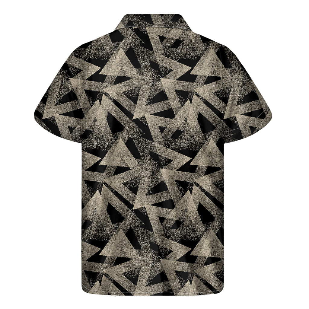 Black And Beige Geometric Triangle Print Men's Short Sleeve Shirt