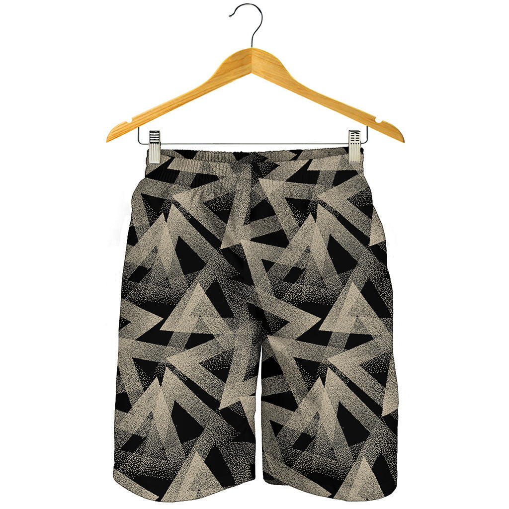 Black And Beige Geometric Triangle Print Men's Shorts