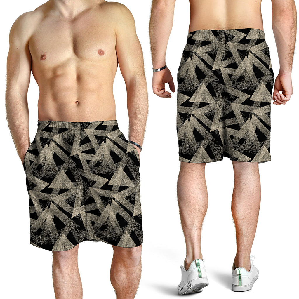 Black And Beige Geometric Triangle Print Men's Shorts
