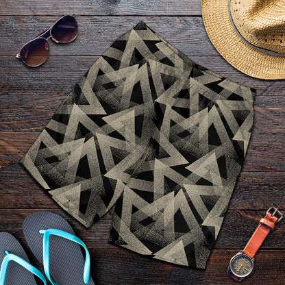 Black And Beige Geometric Triangle Print Men's Shorts