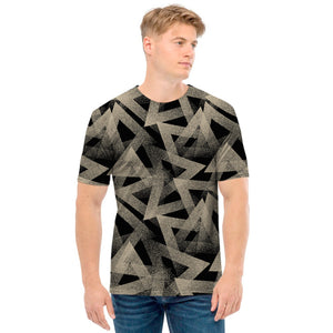 Black And Beige Geometric Triangle Print Men's T-Shirt