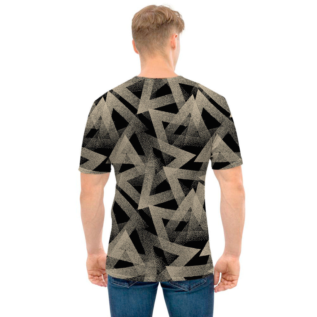 Black And Beige Geometric Triangle Print Men's T-Shirt