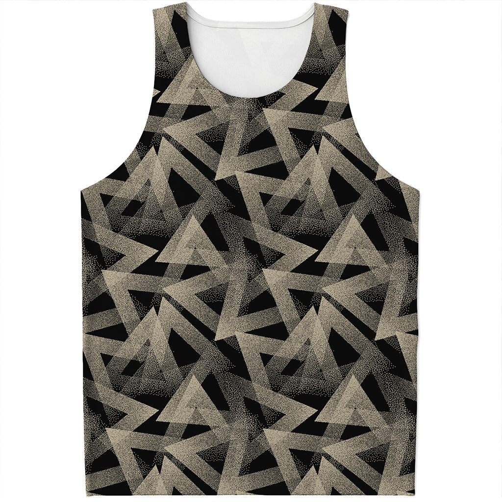 Black And Beige Geometric Triangle Print Men's Tank Top