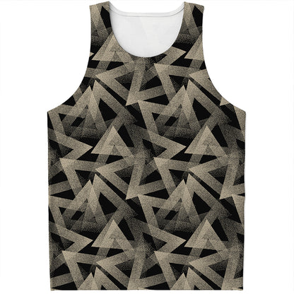 Black And Beige Geometric Triangle Print Men's Tank Top