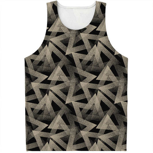 Black And Beige Geometric Triangle Print Men's Tank Top