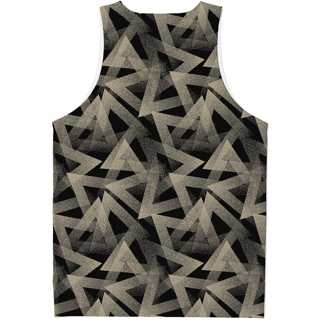 Black And Beige Geometric Triangle Print Men's Tank Top