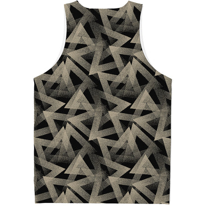 Black And Beige Geometric Triangle Print Men's Tank Top