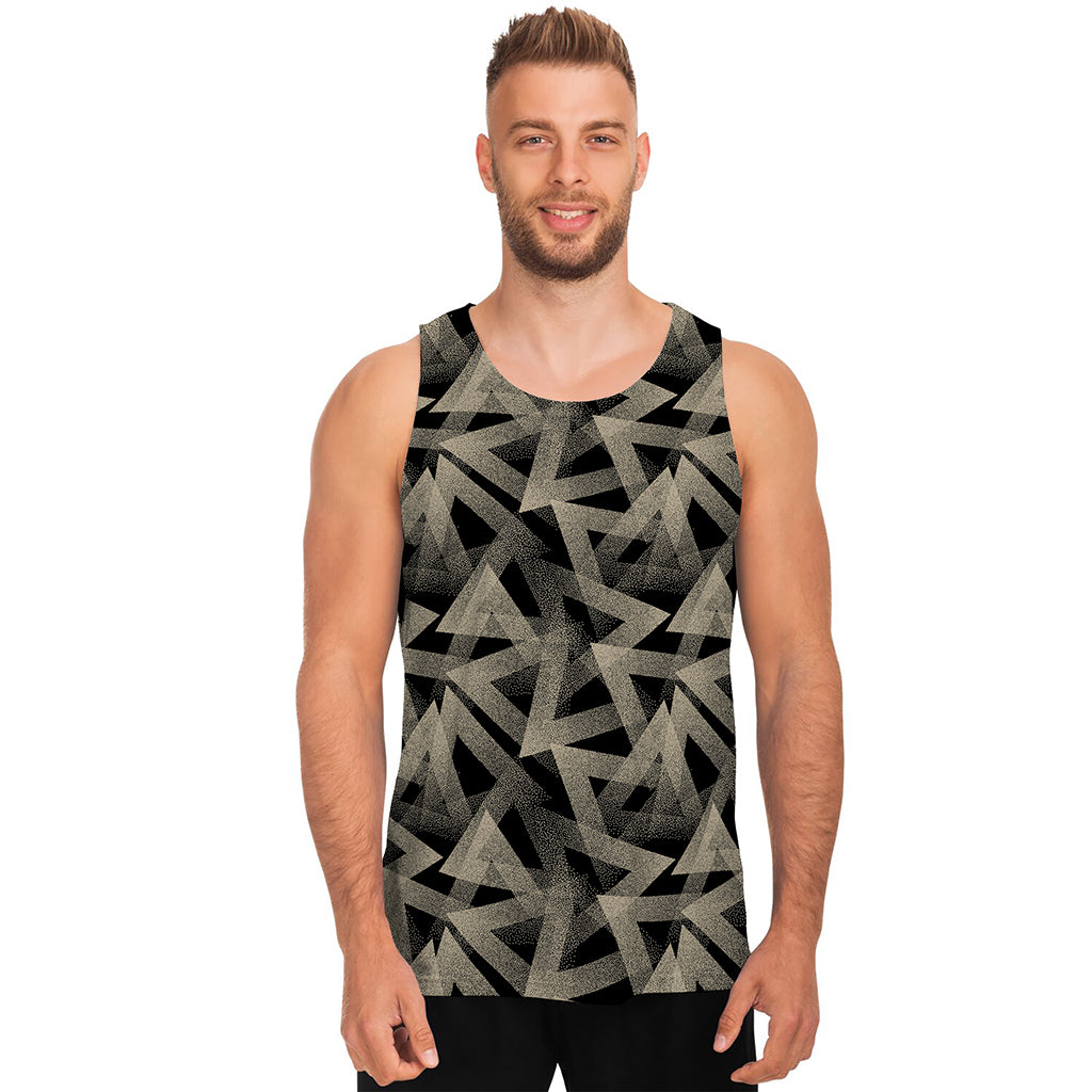 Black And Beige Geometric Triangle Print Men's Tank Top