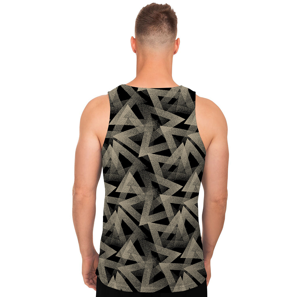 Black And Beige Geometric Triangle Print Men's Tank Top