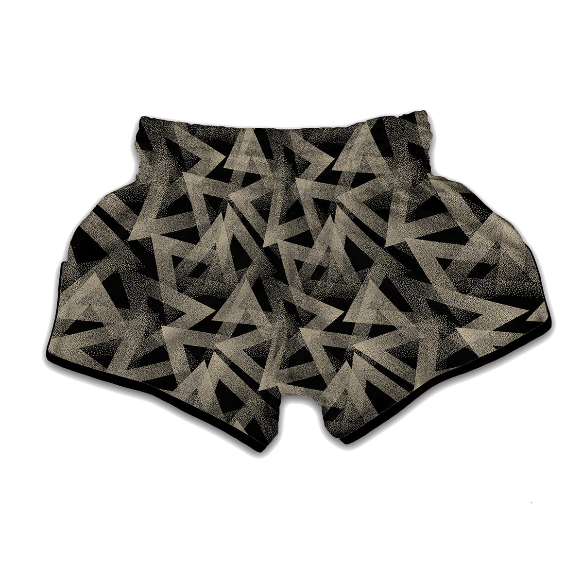 Black And Beige Geometric Triangle Print Muay Thai Boxing Shorts