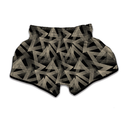 Black And Beige Geometric Triangle Print Muay Thai Boxing Shorts