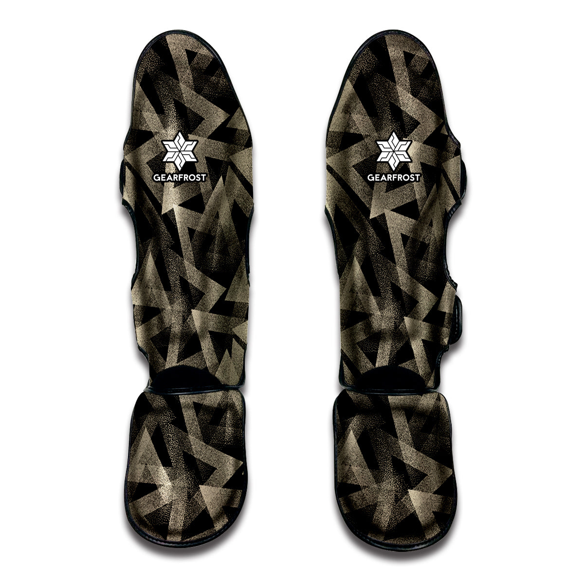 Black And Beige Geometric Triangle Print Muay Thai Shin Guard