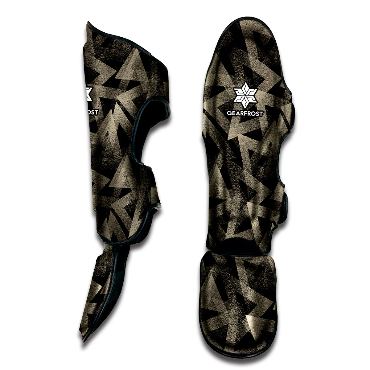 Black And Beige Geometric Triangle Print Muay Thai Shin Guard