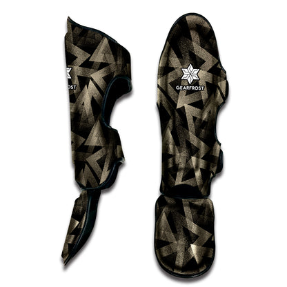 Black And Beige Geometric Triangle Print Muay Thai Shin Guard