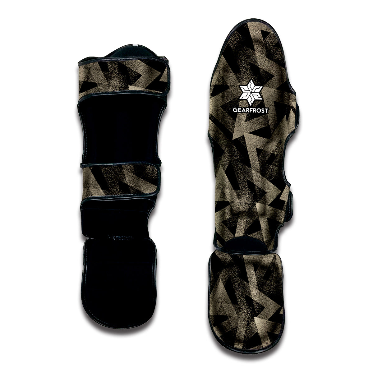 Black And Beige Geometric Triangle Print Muay Thai Shin Guard