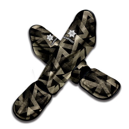 Black And Beige Geometric Triangle Print Muay Thai Shin Guard