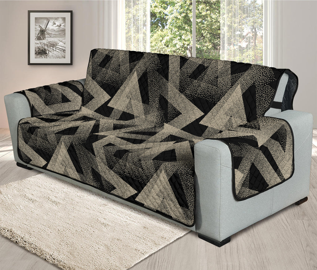 Black And Beige Geometric Triangle Print Oversized Sofa Protector