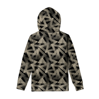 Black And Beige Geometric Triangle Print Pullover Hoodie