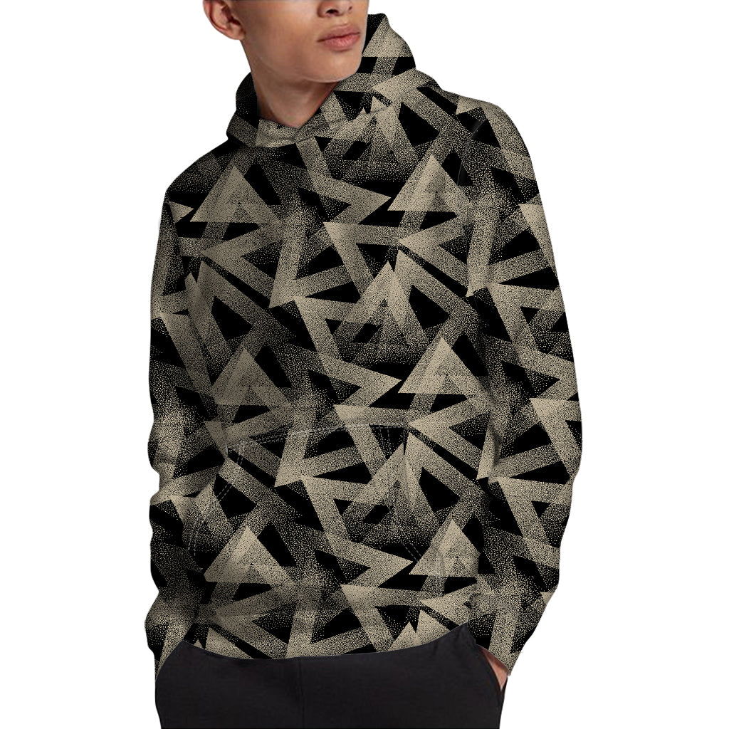 Black And Beige Geometric Triangle Print Pullover Hoodie