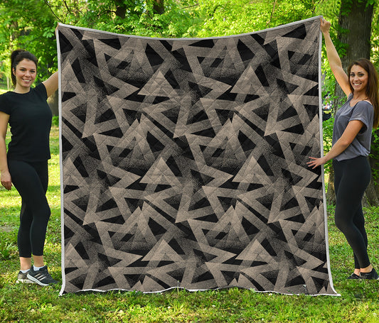 Black And Beige Geometric Triangle Print Quilt