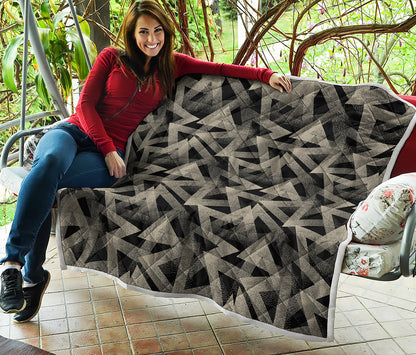 Black And Beige Geometric Triangle Print Quilt