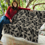 Black And Beige Geometric Triangle Print Quilt