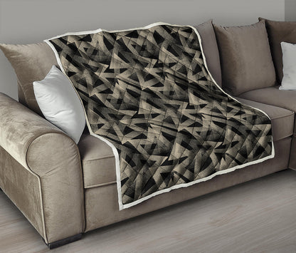 Black And Beige Geometric Triangle Print Quilt
