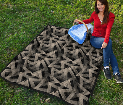 Black And Beige Geometric Triangle Print Quilt