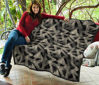 Black And Beige Geometric Triangle Print Quilt