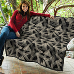 Black And Beige Geometric Triangle Print Quilt