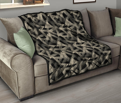 Black And Beige Geometric Triangle Print Quilt