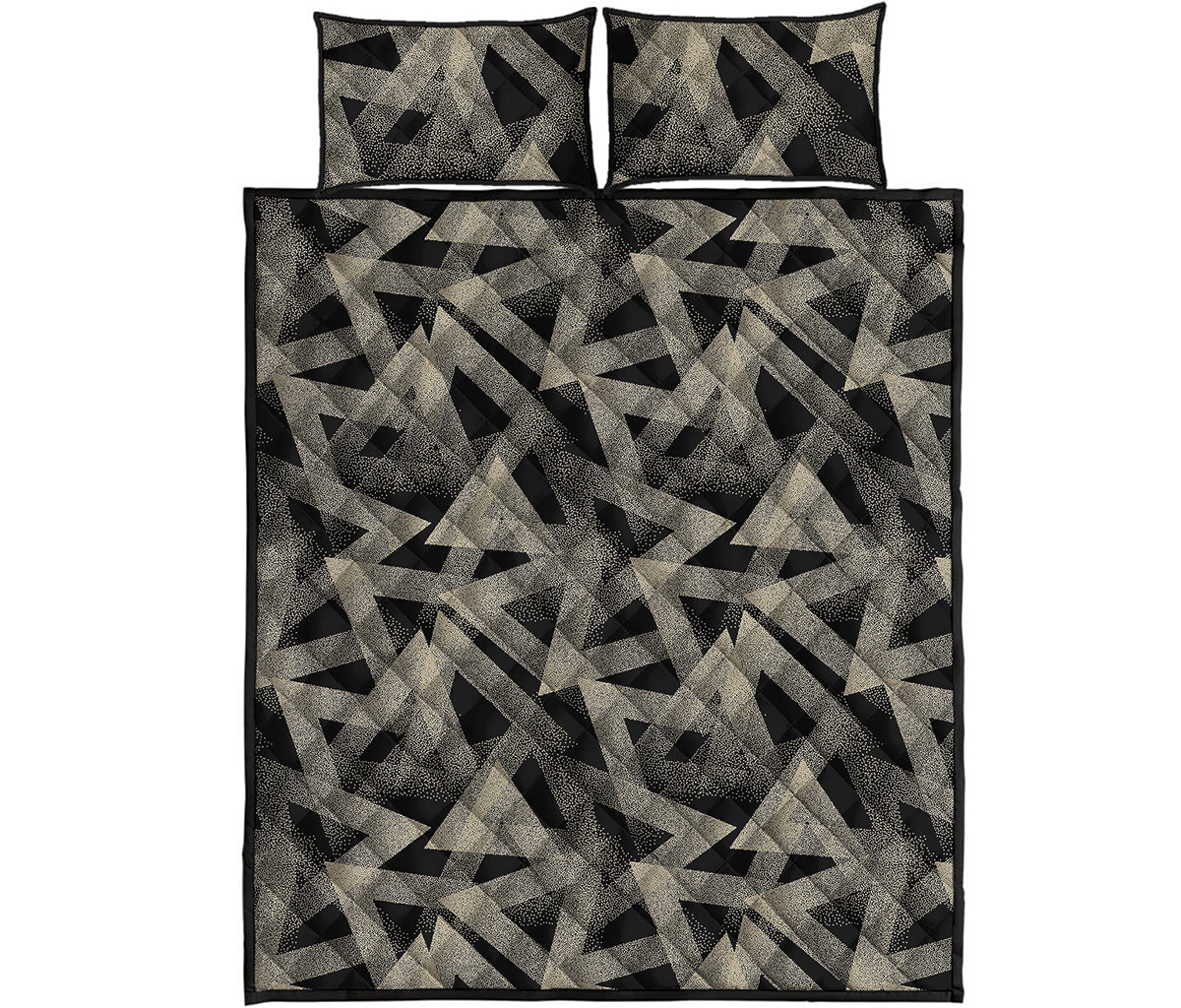 Black And Beige Geometric Triangle Print Quilt Bed Set