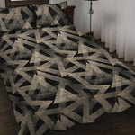 Black And Beige Geometric Triangle Print Quilt Bed Set