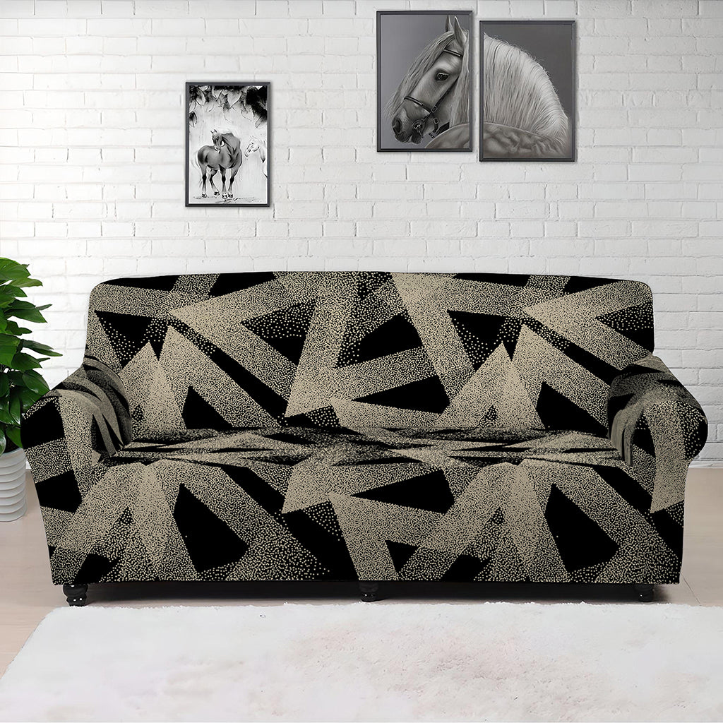 Black And Beige Geometric Triangle Print Sofa Cover