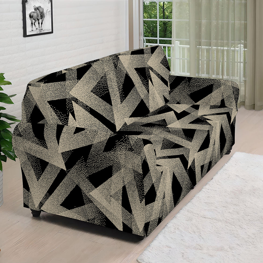 Black And Beige Geometric Triangle Print Sofa Cover