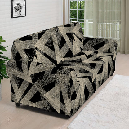 Black And Beige Geometric Triangle Print Sofa Cover