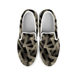 Black And Beige Geometric Triangle Print White Slip On Shoes