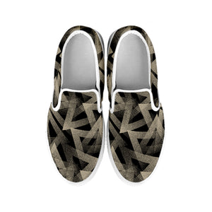 Black And Beige Geometric Triangle Print White Slip On Shoes