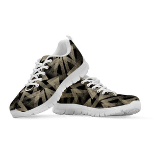 Black And Beige Geometric Triangle Print White Sneakers