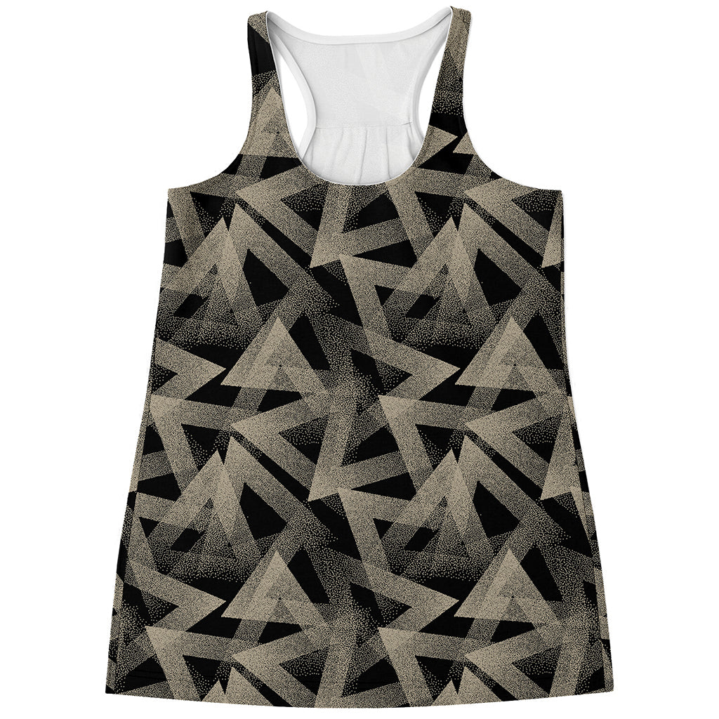 Black And Beige Geometric Triangle Print Women's Racerback Tank Top