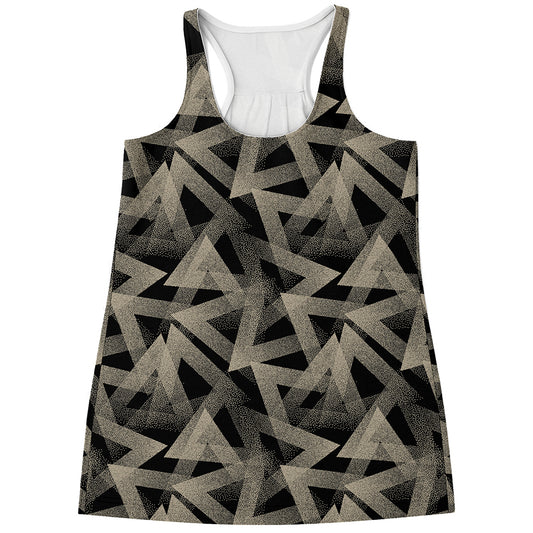 Black And Beige Geometric Triangle Print Women's Racerback Tank Top