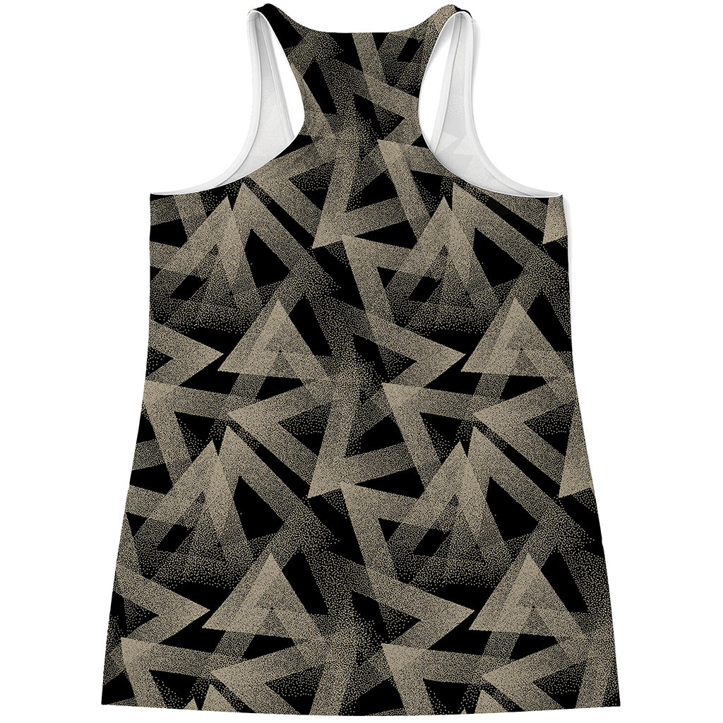 Black And Beige Geometric Triangle Print Women's Racerback Tank Top